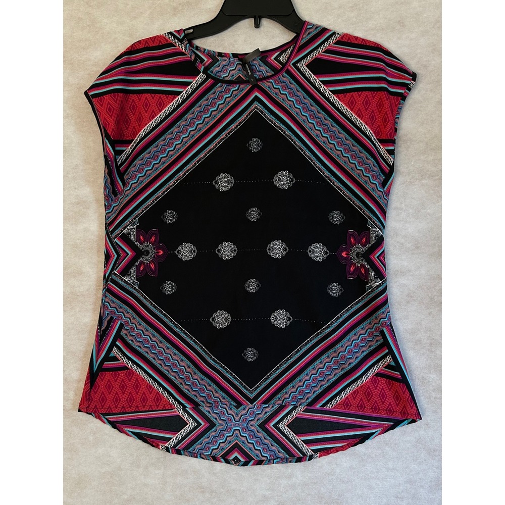 Live 4 Truth NYC Womens Large Geometric Tribal Cap Sleeve Blouse Top